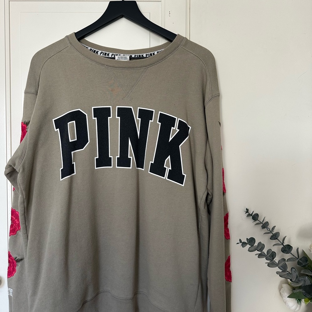 Victoria's Secret PINK Sweater - Olive with Red Accents
